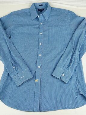 J Crew Thompson Shirtings Dress Shirt Mens L 16 Blue White Micro Gingham
